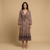 Vestido Midi Paisley Manga Bishop Lazo