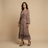 Vestido Midi Paisley Manga Bishop Lazo