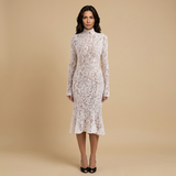 Vestido Midi Encaje Cuello Alto Sirena