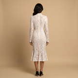 Vestido Midi Encaje Cuello Alto Sirena