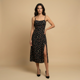 Vestido Midi Lunares Tirantes Finos Abertura