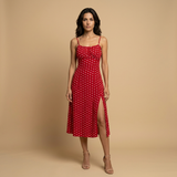 Vestido Midi Lunares Tirantes Finos Abertura