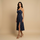 Vestido Midi Lunares Tirantes Finos Abertura