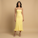 Vestido Midi Strapless Bodycon Volante Bajo