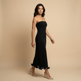 Vestido Midi Strapless Bodycon Volante Bajo