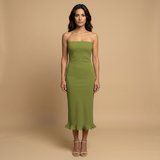 Vestido Midi Strapless Bodycon Volante Bajo