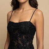 Vestido Largo Apliques Florales Tul Tirantes