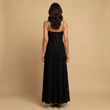 Vestido Largo Apliques Florales Tul Tirantes