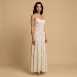 Vestido Largo Apliques Florales Tul Tirantes
