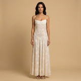 Vestido Largo Apliques Florales Tul Tirantes
