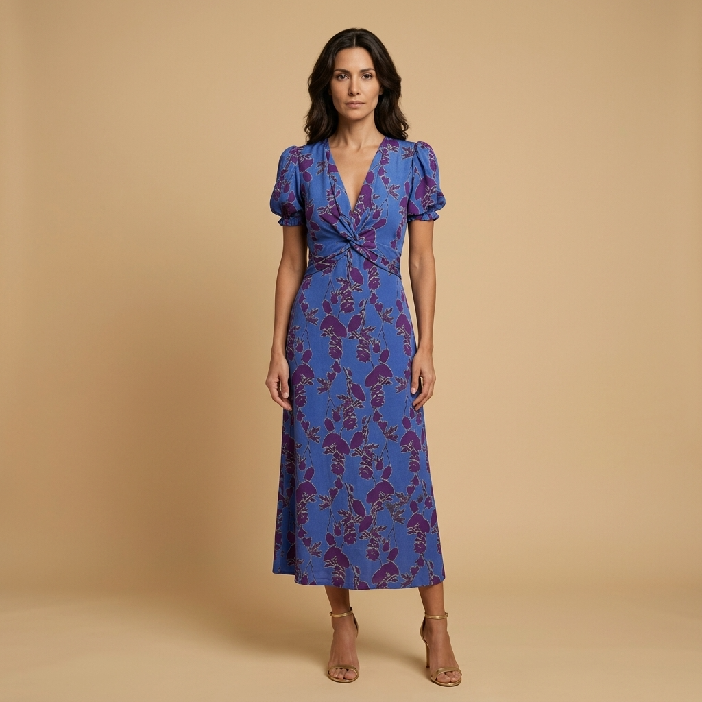 Vestido Midi Floral Nudo Frontal