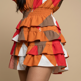 Vestido Corto Tropical Cintura Elástica Volantes