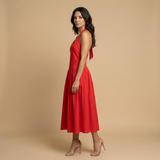 Vestido Midi Halter Escote V Falda Godets