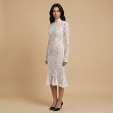 Vestido Midi Encaje Cuello Alto Sirena