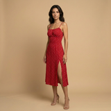 Vestido Midi Lunares Tirantes Finos Abertura