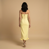 Vestido Midi Strapless Bodycon Volante Bajo