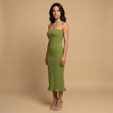Vestido Midi Strapless Bodycon Volante Bajo