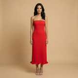 Vestido Midi Strapless Bodycon Volante Bajo