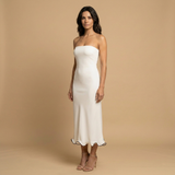 Vestido Midi Strapless Bodycon Volante Bajo