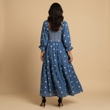Vestido Midi Smocked Floral Manga Puff