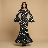 Vestido Largo Flamenca Lunares Manga Campana