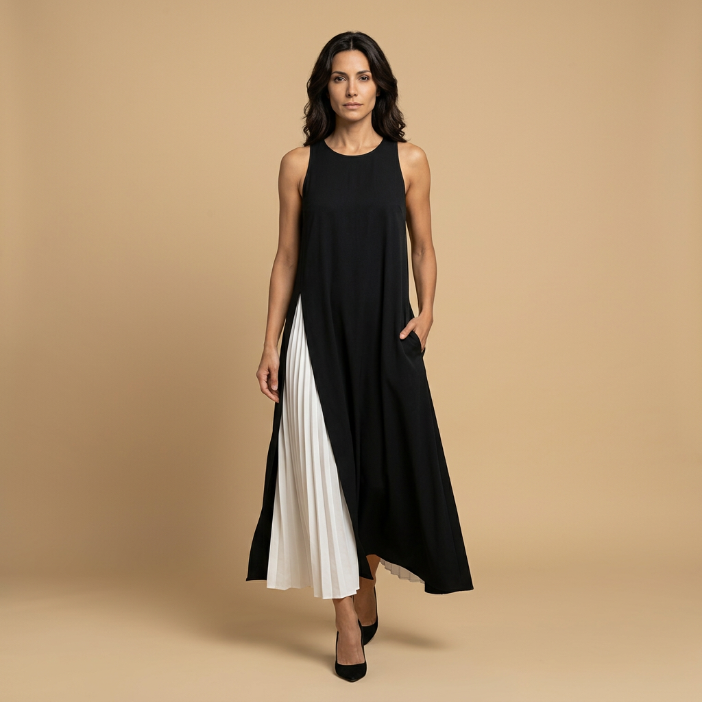 Vestido Largo Halter Contraste Aberturas Laterales