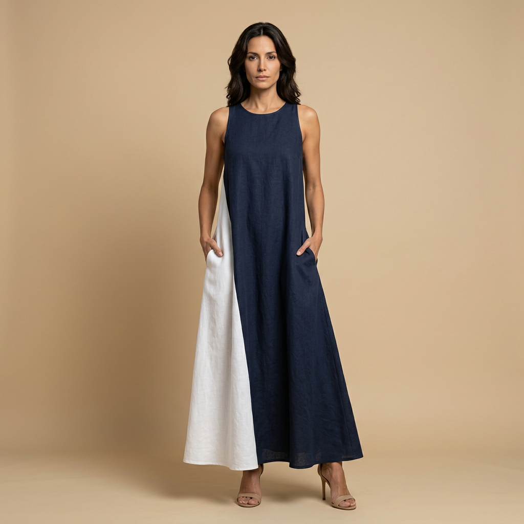 Vestido Largo Halter Contraste Aberturas Laterales