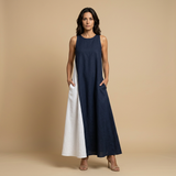 Vestido Largo Halter Contraste Aberturas Laterales