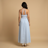 Vestido Largo Halter Rayas Cinturón Integrado
