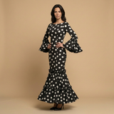 Vestido Largo Flamenca Lunares Manga Campana