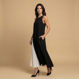 Vestido Largo Halter Contraste Aberturas Laterales