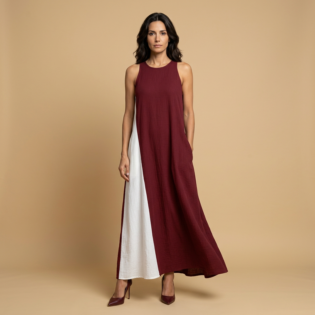 Vestido Largo Halter Contraste Aberturas Laterales
