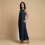 Vestido Largo Halter Contraste Aberturas Laterales