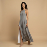 Vestido Largo Halter Contraste Aberturas Laterales