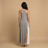 Vestido Largo Halter Contraste Aberturas Laterales