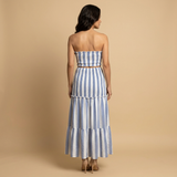 Vestido Largo Rayas Strapless Lazo Cut-Out