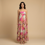 Vestido Largo Strapless Floral Empire Chifón