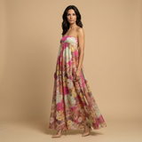 Vestido Largo Strapless Floral Empire Chifón