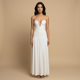 Vestido Largo Strapless Plunge Fruncido Abertura