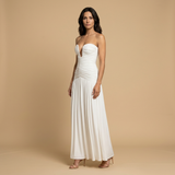 Vestido Largo Strapless Plunge Fruncido Abertura