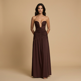 Vestido Largo Strapless Plunge Fruncido Abertura