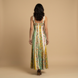 Vestido Midi Bustier Patchwork Floral Paneles