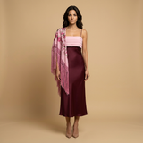 Vestido Largo Satinado Bicolor Plisado Tirantes