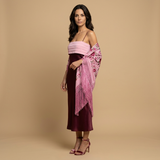 Vestido Largo Satinado Bicolor Plisado Tirantes