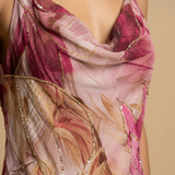 Vestido Largo Halter Floral Cadena Perlas