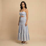 Vestido Largo Rayas Strapless Lazo Cut-Out