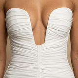 Vestido Largo Strapless Plunge Fruncido Abertura