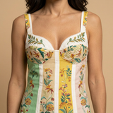 Vestido Midi Bustier Patchwork Floral Paneles