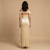 Vestido Largo Satén Off-Shoulder Noche