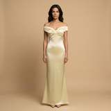 Vestido Largo Satén Off-Shoulder Noche